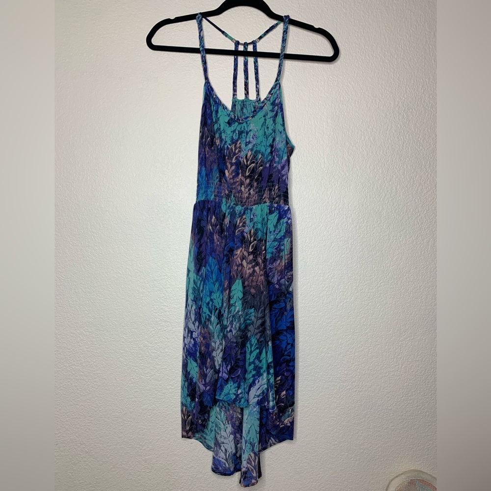 Short High-Low Bohemian Dress with Braided Straps in Turquoise/Purple